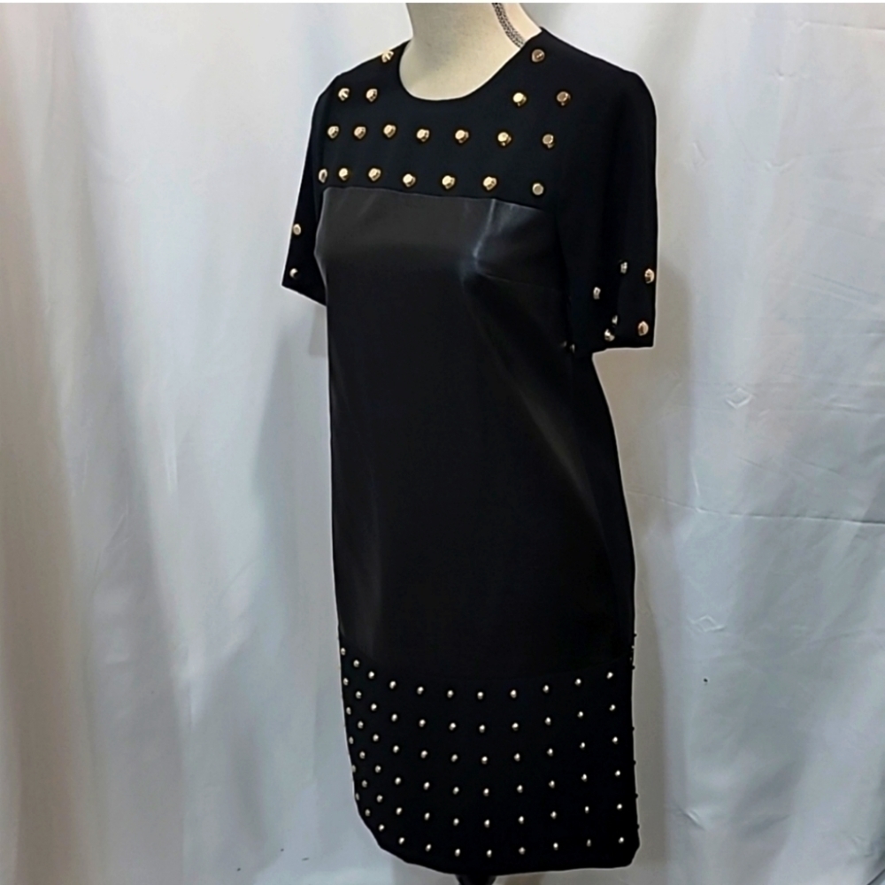 MICHAEL KORS Gold Studded Genuine Leather Front Lined Dress